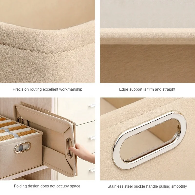 Collapsible Storage Bins Foldable Felt Fabric Storage Basket Organizer Boxes Containers with metal Handles