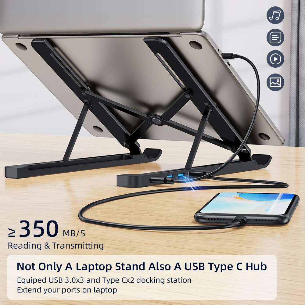 portable bracket holder dj metal notebook base support foldable laptop stand usb hub aluminium adjustable with docking station