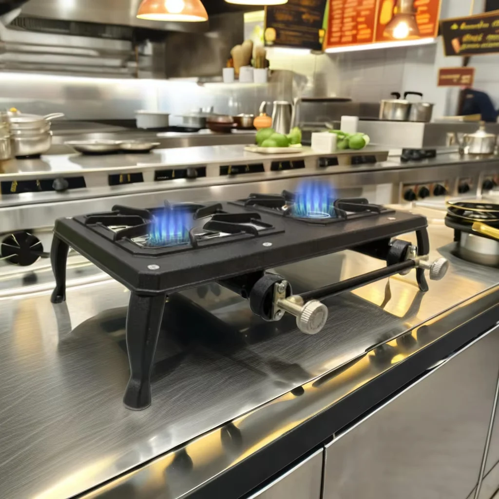 Manufacturers promote cast iron stove Stable Powerful flame double barbecue burner catering cooker for Commercial