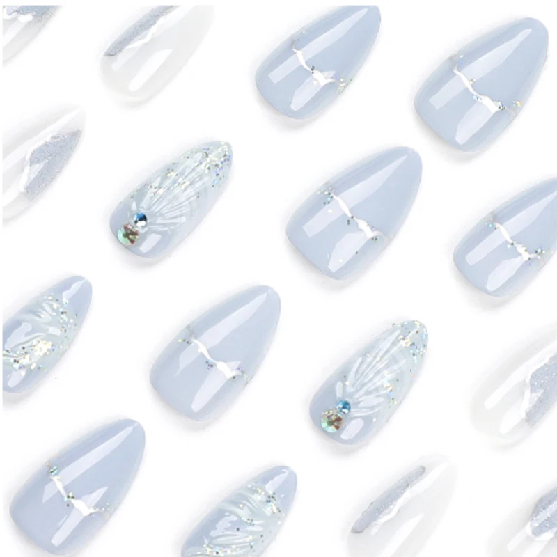 24 ps of high-quality almond shaped designer Luxury acrylic artificial nails French gel short wholesale nail press false nails