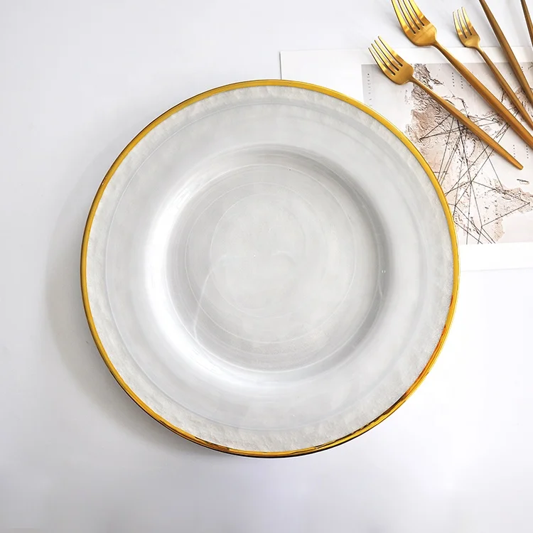 Wholesale Custom Cheap gold rim white charger plate in bulk