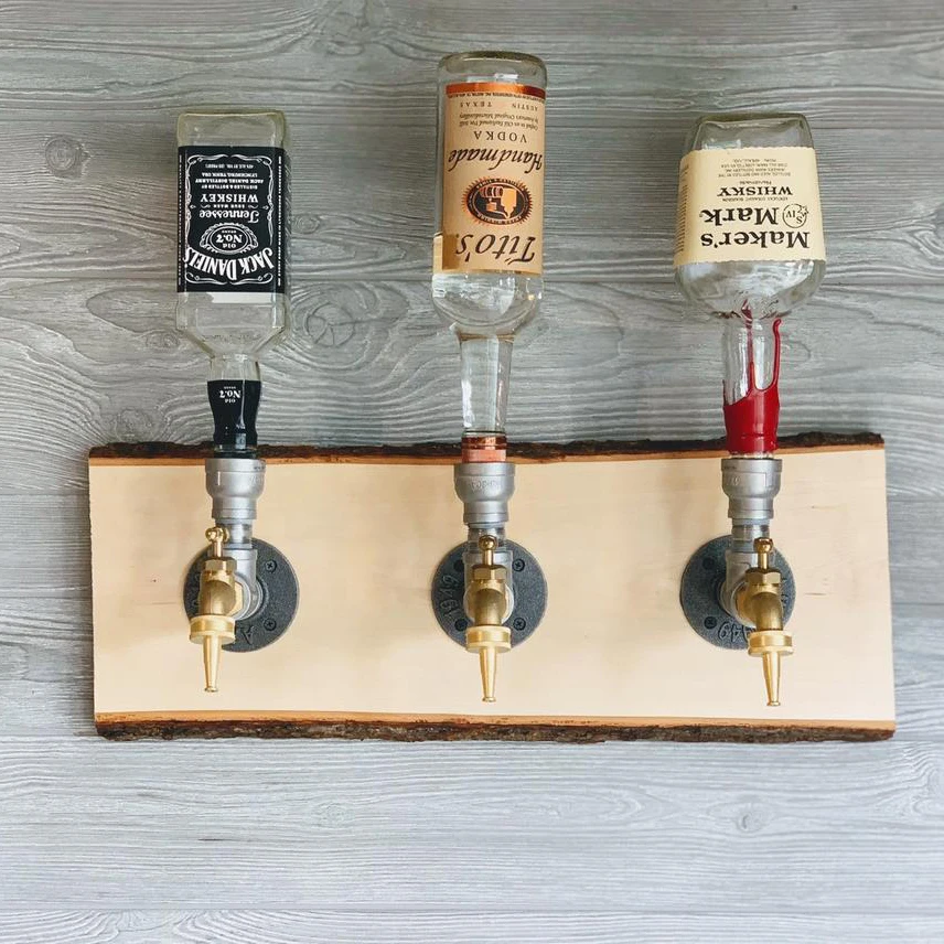 3 Bottle Hanging Industrial Wall Mounted Spirit Drink Dispenser Durable Retro Wrought Iron Bar Wine Pipe Wall Drink Dispenser
