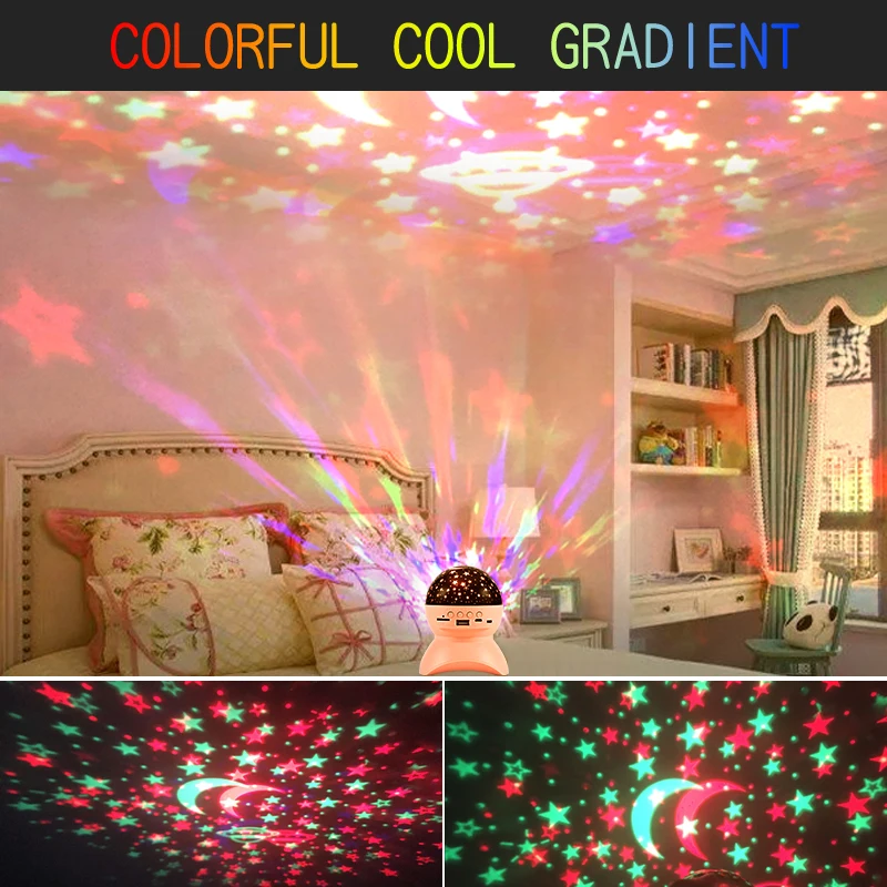  new USB battery rechargeable multicolors wifi bluetooth music led 6w starry projector night light for kids baby