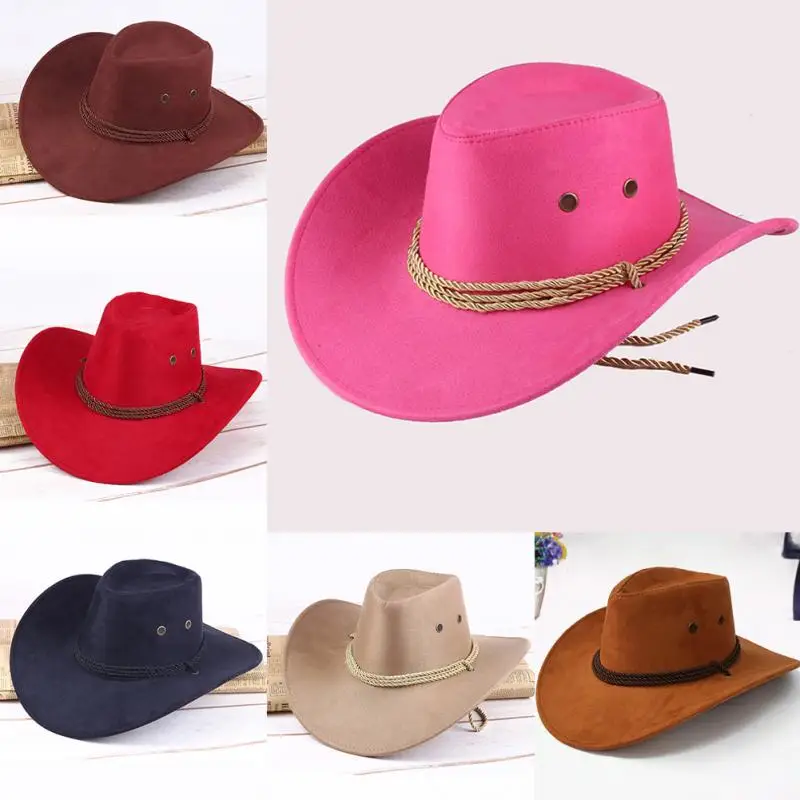 Fashion Adult/Kids  Western Sun Shield Unisex Cowboy Casual Artificial Leather Hat Wide Cowgirl Cowboy Hat