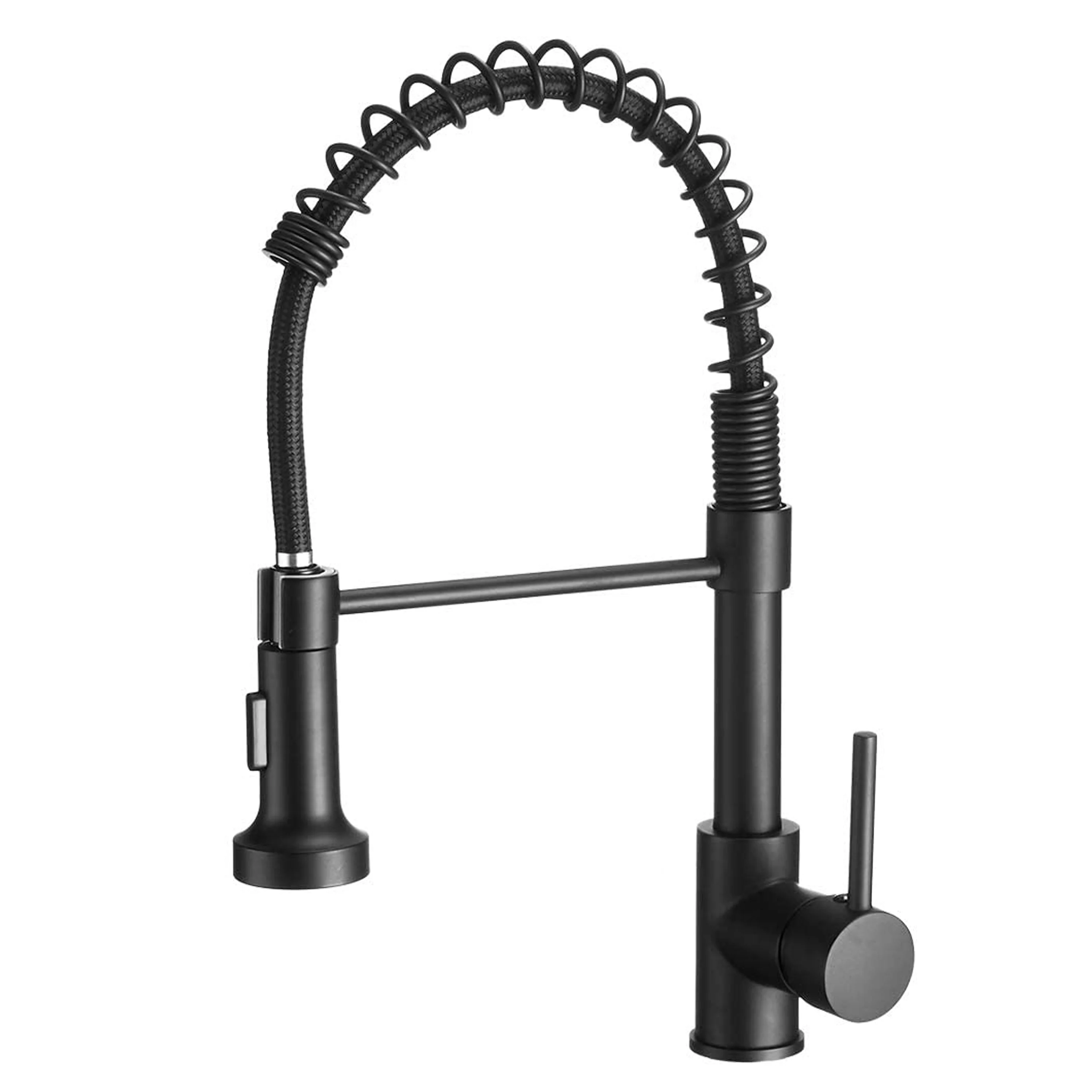 China Hotel Black Single Handle Single Lever Pull Down Sprayer Spring Kitchen Sink Faucet