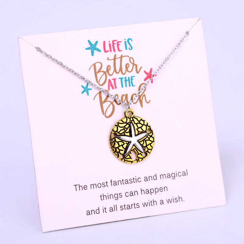 LWD60208 Ocean Jewelry Anchor Fish Shell Sand Dollar Shark Whale Starfish Seahorse Mermaid Wave Sea Turtle Collar Necklaces