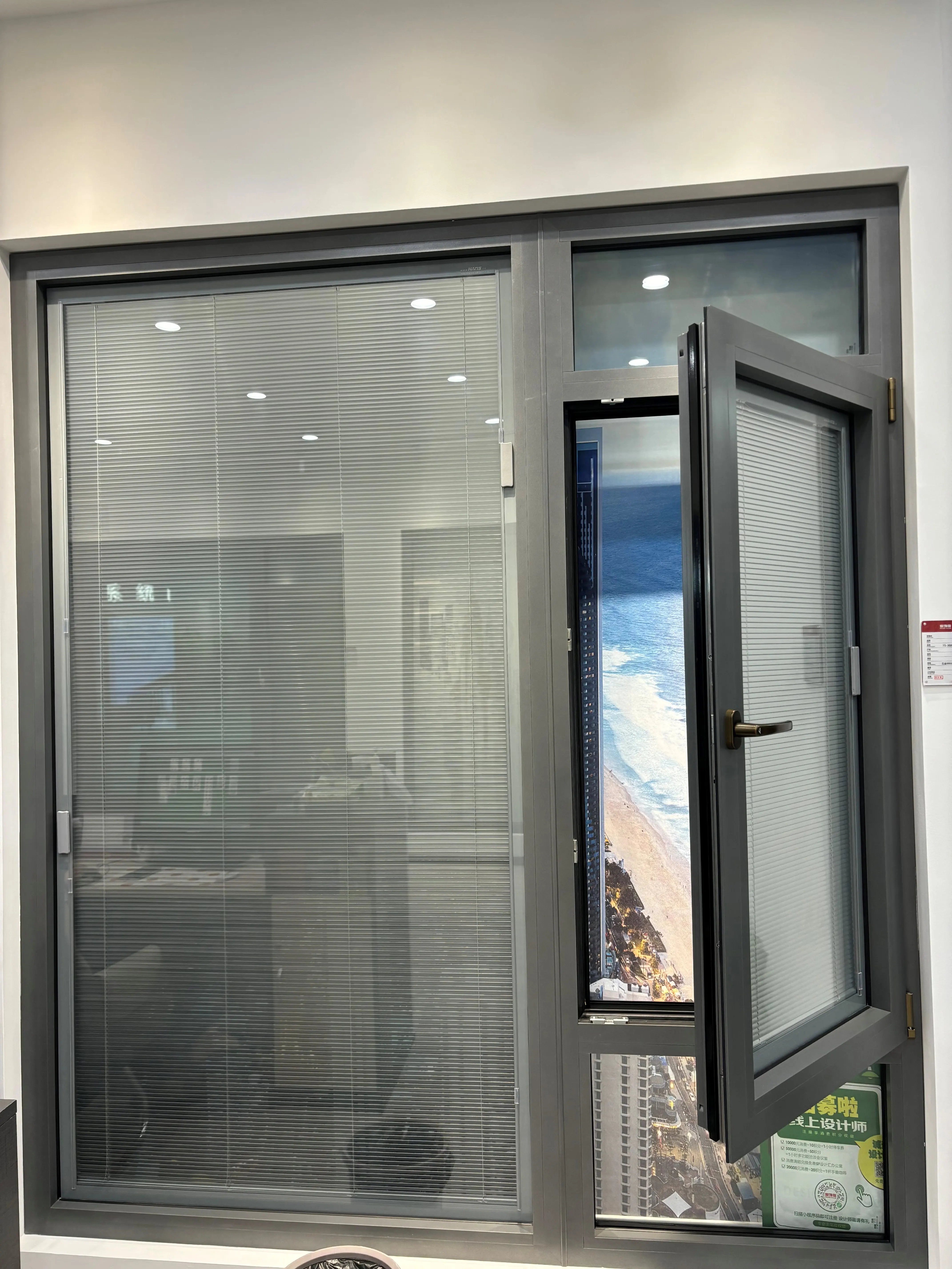 Modern Fully Tempered Aluminum Alloy Double Glazing Tilt Turn Window Swing Open with Internal Blind Louver Bedroom Application