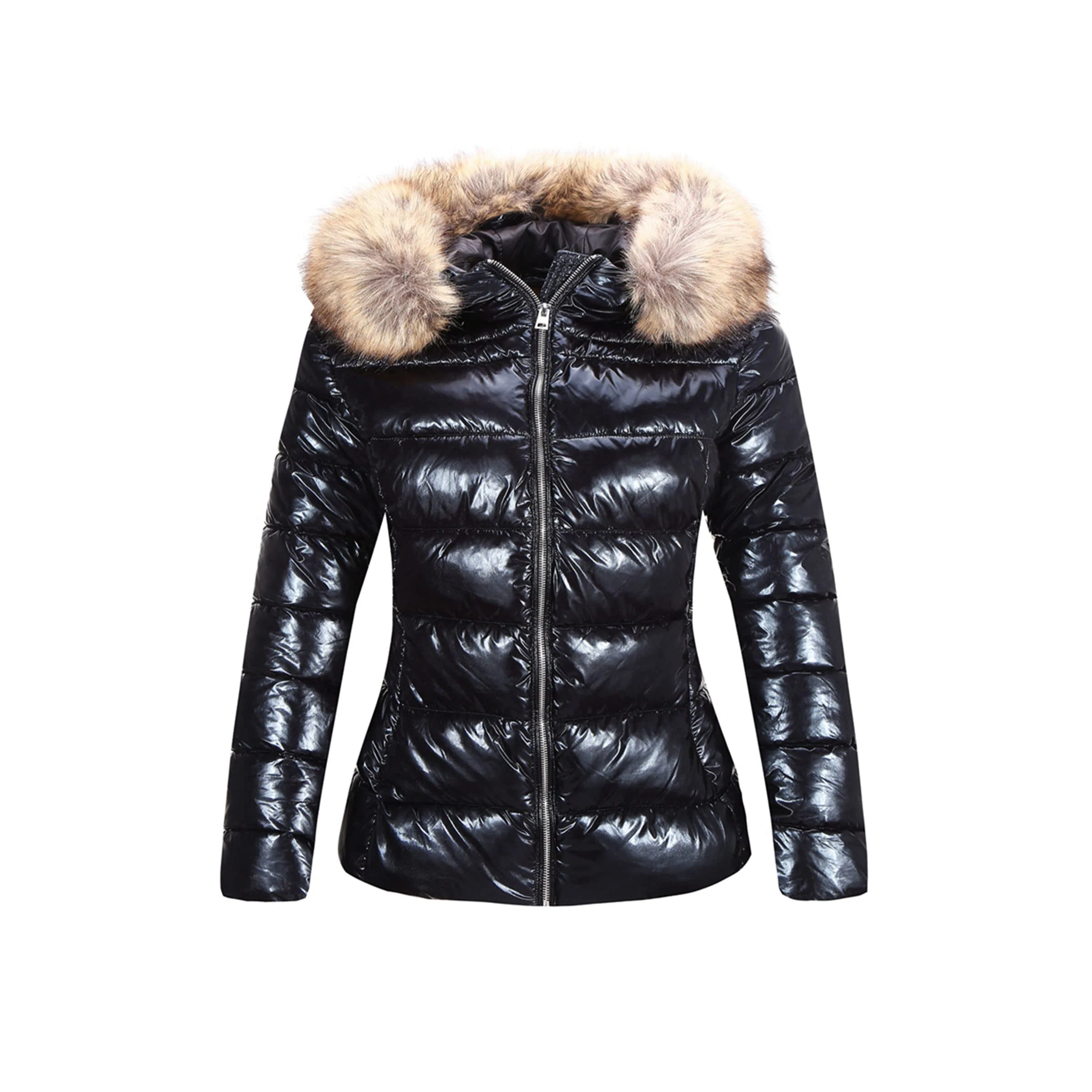 Womens Lightweight Puffer Jacket, Winter Coats for Women Warm Quilted Bubble Padded Hood Coat with Faux Fur Collar
