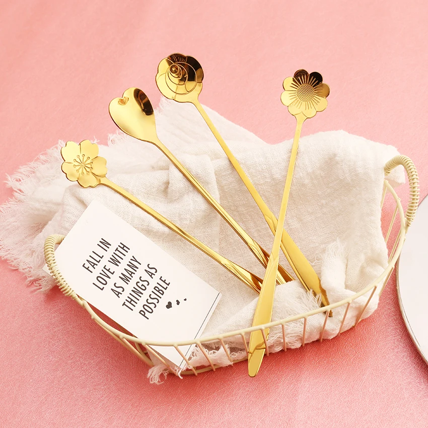
new design flower shape rose gold stainless steel flatware set coffee spoon tea spoon for hotel restaurant 