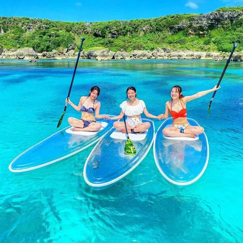 Wholesale Polycarbonate Material Glass  sup Paddle  board Sale Transparent sup board