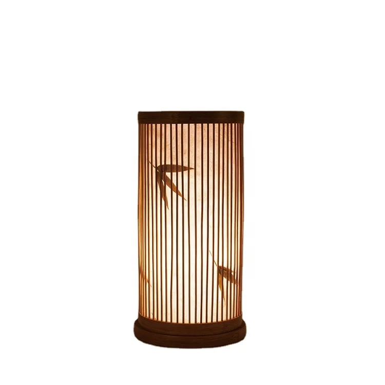 Lamp Japanese style simple table lamp ancient style bamboo woven small rain lamp living room creative chandelier bedside eye pro