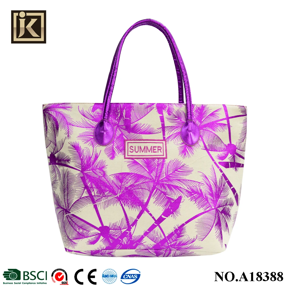 JAKIJAYI Summer Hawaii Coconut Print Custom Your Logo Leather Rope Handle Straw Beach Bag Tote