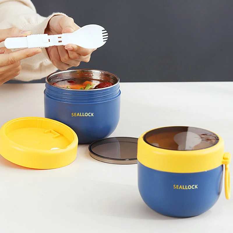 Portable 304 Stainless Steel Bowl 600 ML Yogurt Porridge Pot Breakfast Cup Oatmeal Cup Preservation Lunch Box For Kids