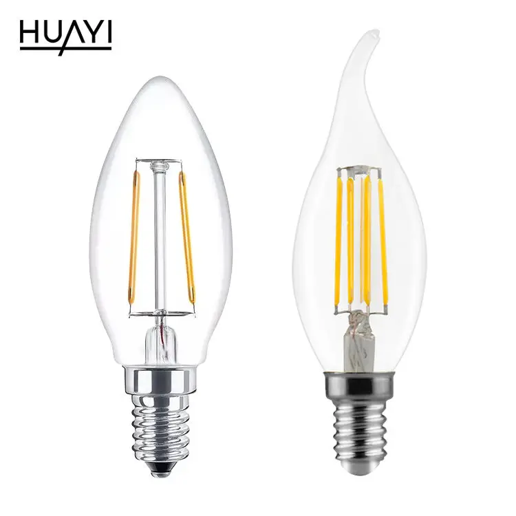 HUAYI High Brightness Clear Amber C35 Dimmable Glass E27 E14 4watt 6watt Indoor Led Bulb for Home