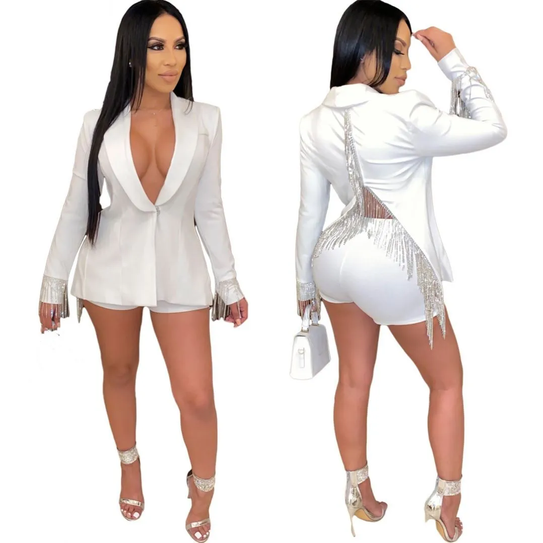 2023 women ladies suits set sexy plus size luxury solid color long sleeve front lace up lapel collar blazer
