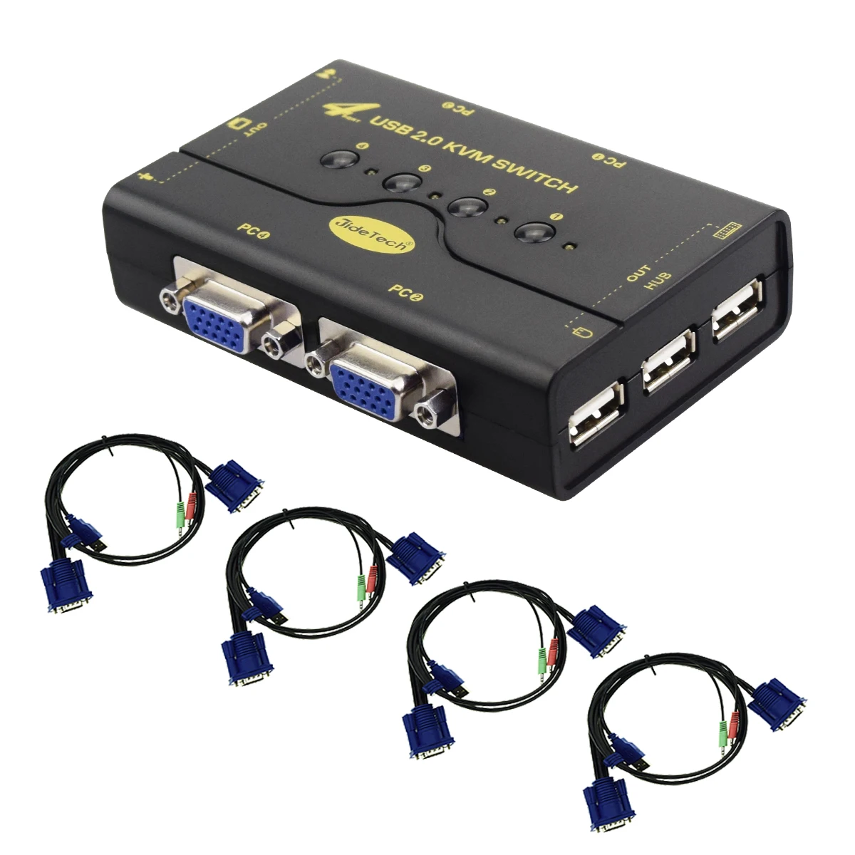 JideTech 4-портовый переключатель VGA KVM с USB-концентратором и аудио поддержкой беспроводного подключения клавиатуры и мыши с функцией переключения кнопок