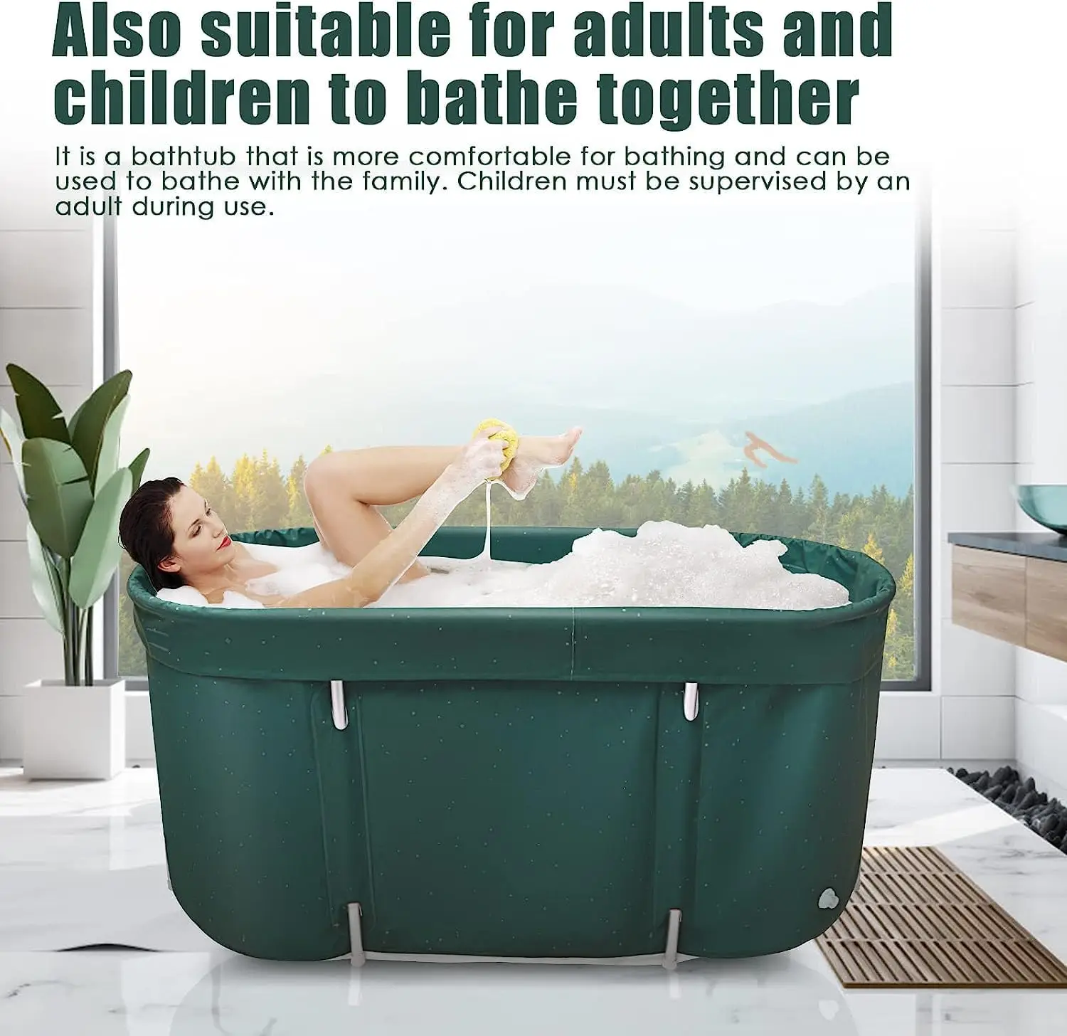 Portable Bathtub Foldable Tub for Adults Bath Tub with Backrest Suitable for Ice or Hot Bath