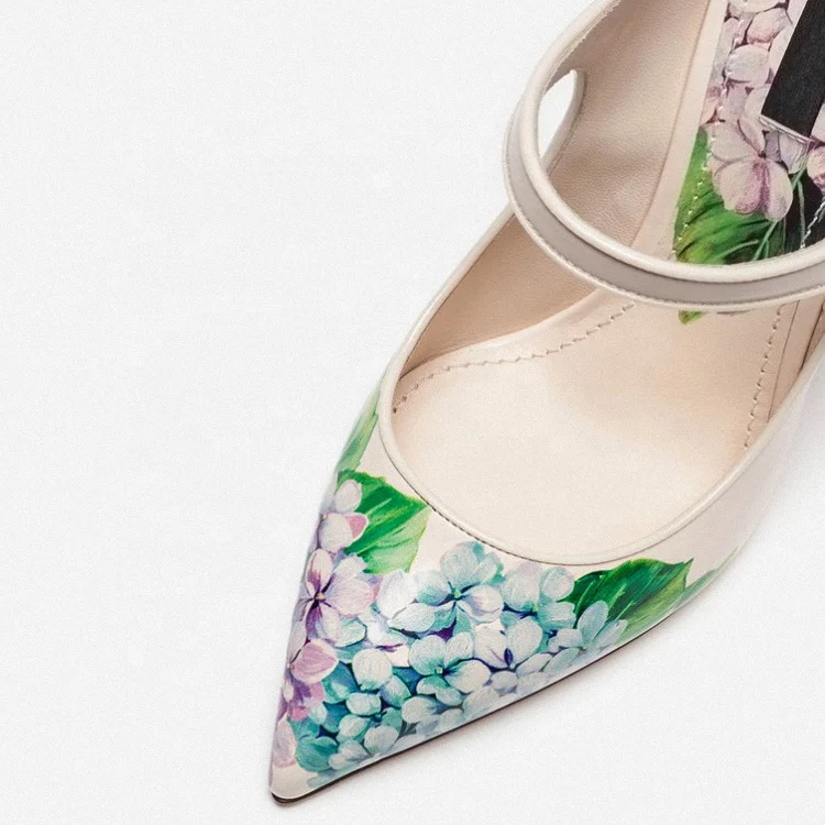 Latest Pump 2020 Women 3D Printing Flower and Rhinestone Chunky Heel Shoes