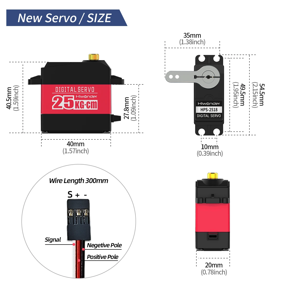 Hiwonder HPS-2518 25KG High Torque Digital Servo Full Metal Gear Supports Robotic Arm/RC Car/Single Shaft Servo