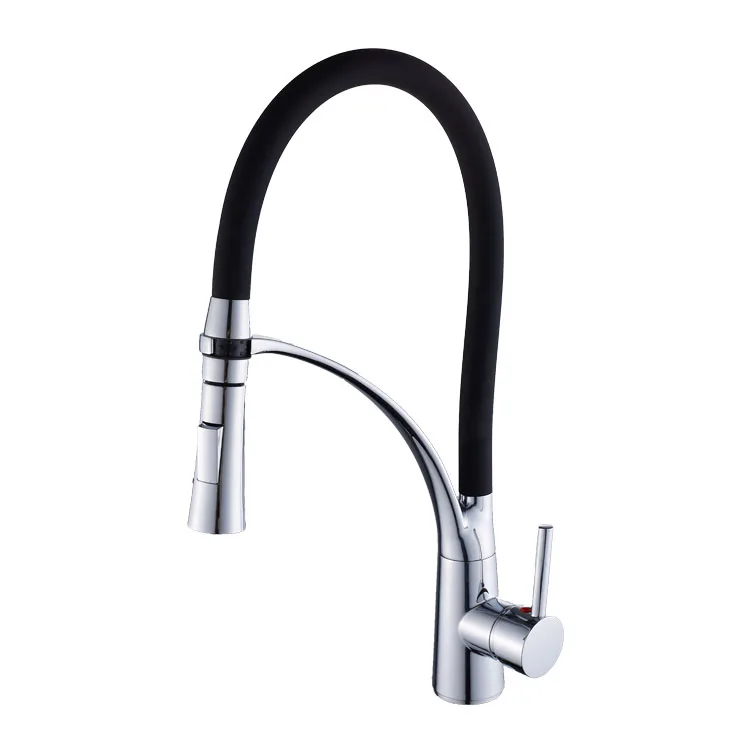 Modern Special Designed Kitchen Faucet with Single Handle Black Rubber Hose Brass Chrome Body Deck Mounted Ceramic Valve Core