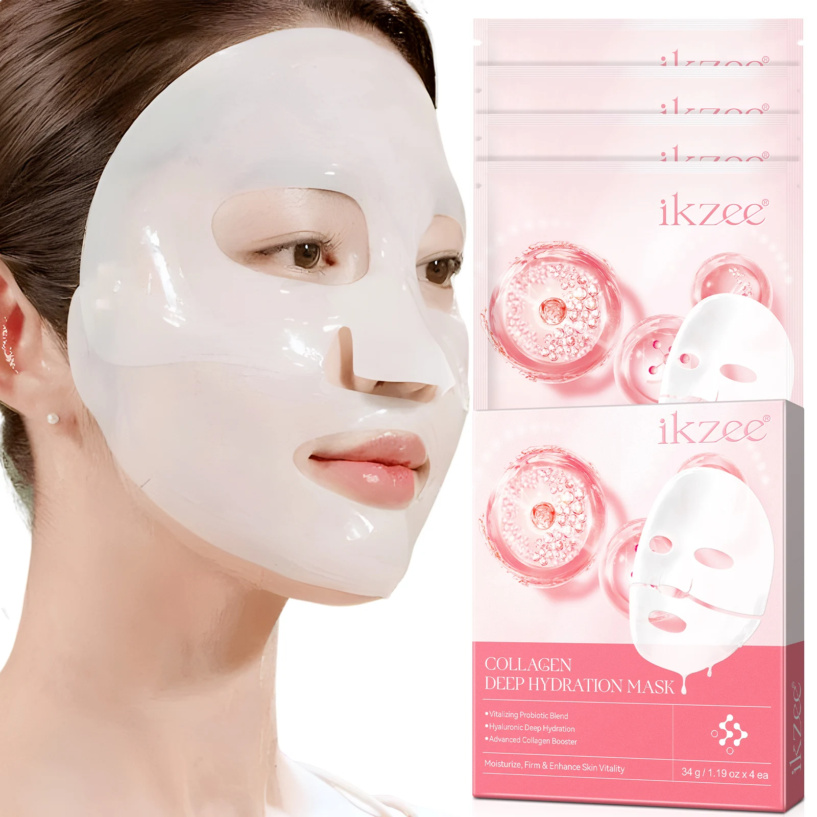 IKZEE anti wrinkle enhance skin vitality 4 pcs hydrate collagen firming facial mask organic deep collagen face mask