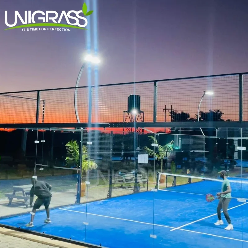 china supplier price High Quality indoor 10*20m Panoramic Padel Tennis Court Led Light green black artificial grass Padel Courts