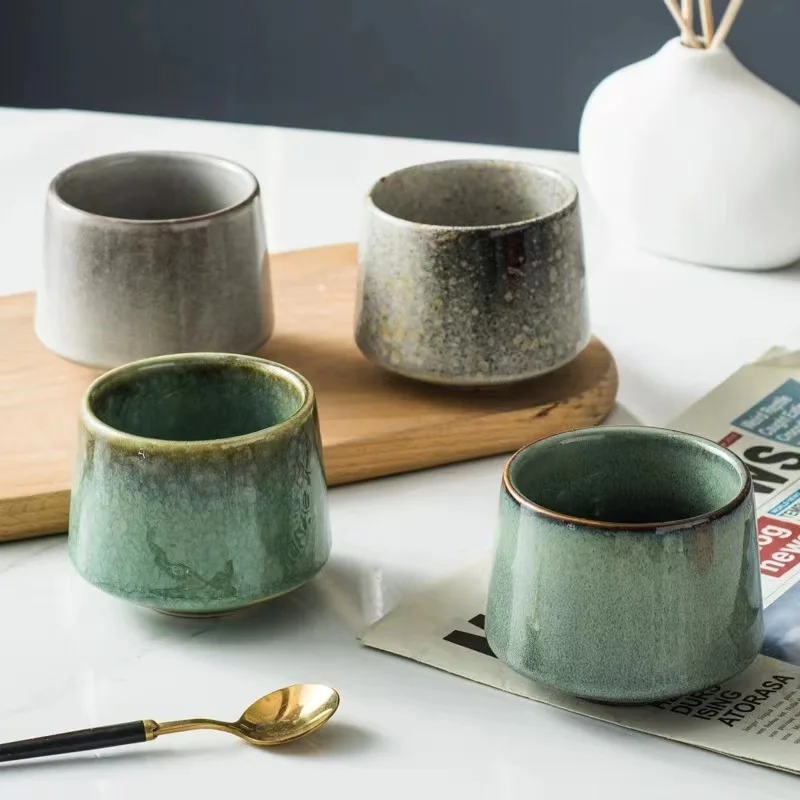 Custom Gift Japanese Retro Ceramic Home Water Cup Espresso Cup Coarse Pottery Kung Fu Tea Cup Tea Ware