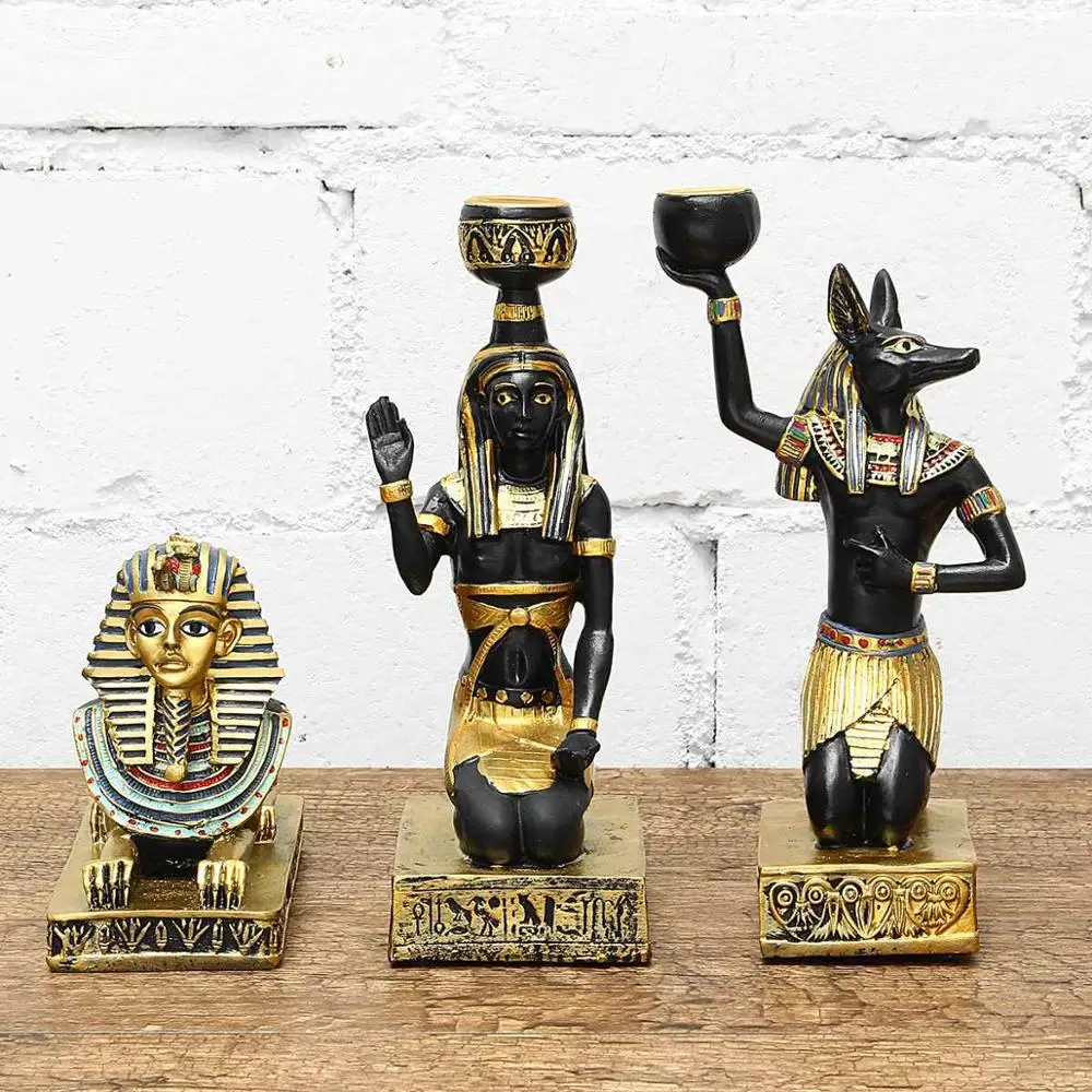 Vintage Egyptian Holders Candlestick Home Decoration Gold Figurine Craft Anubis Sphinx Goddess Table Candle Stand Gift