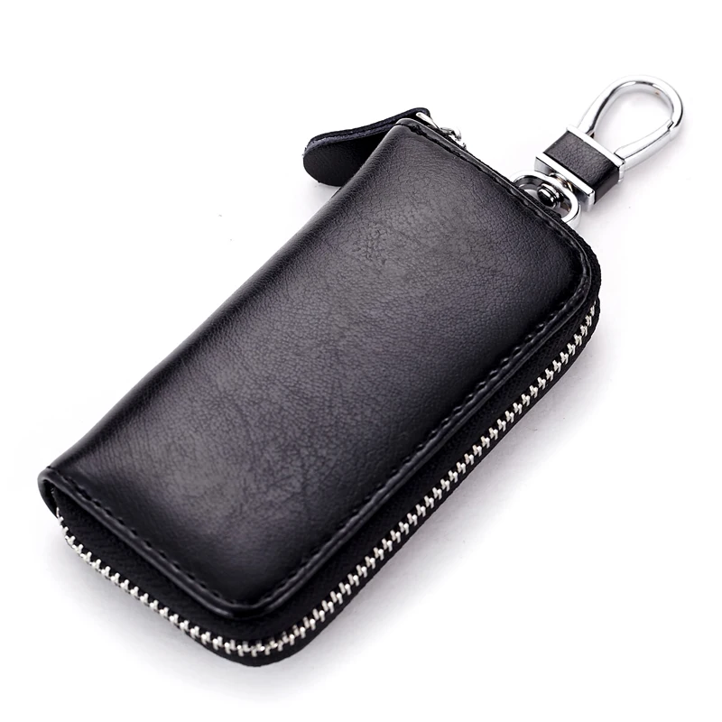 New Fashion Genuine Soft Leather Multi-function Slim Key Chain Zipper Car Key Holder