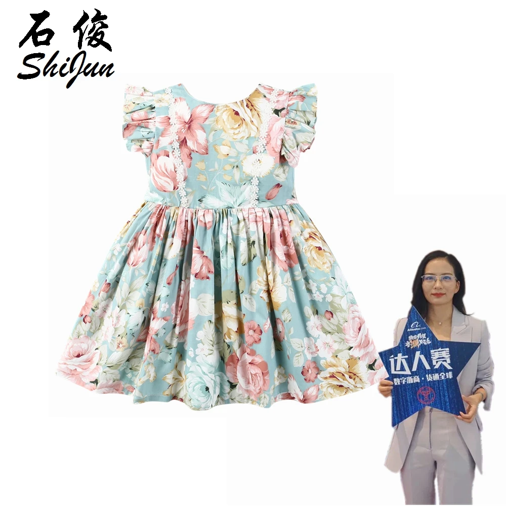 Детское платье с цветочным принтом Shijun, хлопковое платье для девочек, детская одежда