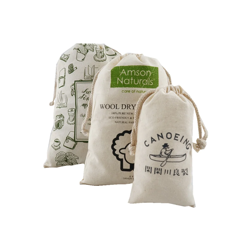 Wholesale Custom logo printed small 100% cotton muslin drawstring gift bag, soft cotton pouch printing logo