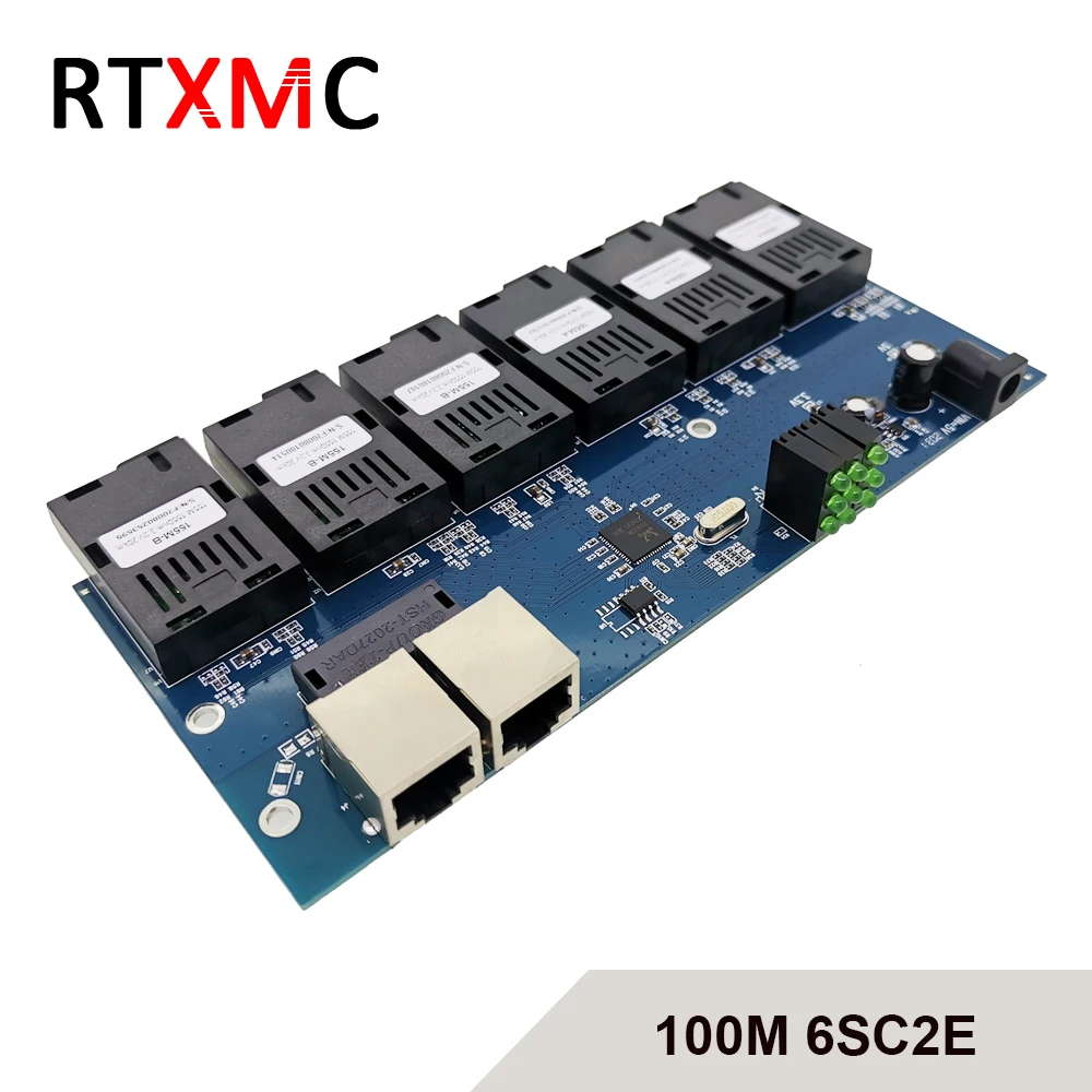 Коммутатор 3A3B 6A 6B 6SC 2E для быстрой сети Ethernet 10/100M, 6 волоконных портов SC 20KM 2 UTP RJ45, оптический коммутатор, печатная плата с блоком питания