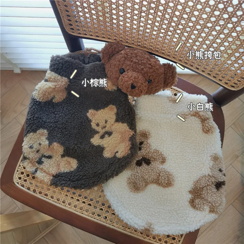 Fashion New Arrival 2021 Designer Warm Winter Fleece Small Dog Cat Clothes Pet Coat with Bear Bag