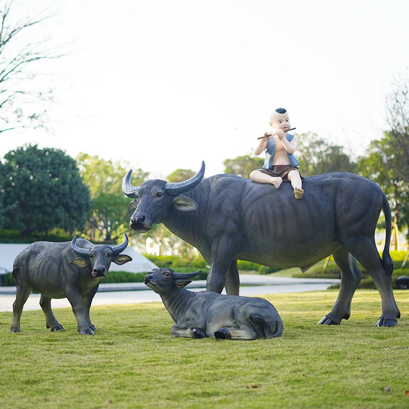 Resin Crafts Water Buffalo Sculpture/ Asia Water Fiberglass  Buffalo Statue/ 5ft Real Buffalo Props