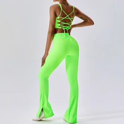 YIYI 2023 Ribbed Soft Fabrics High Elastic Gym Fitness Sets Comfortable Workout Suits Flare Leggings For Woman Active Wear Sets