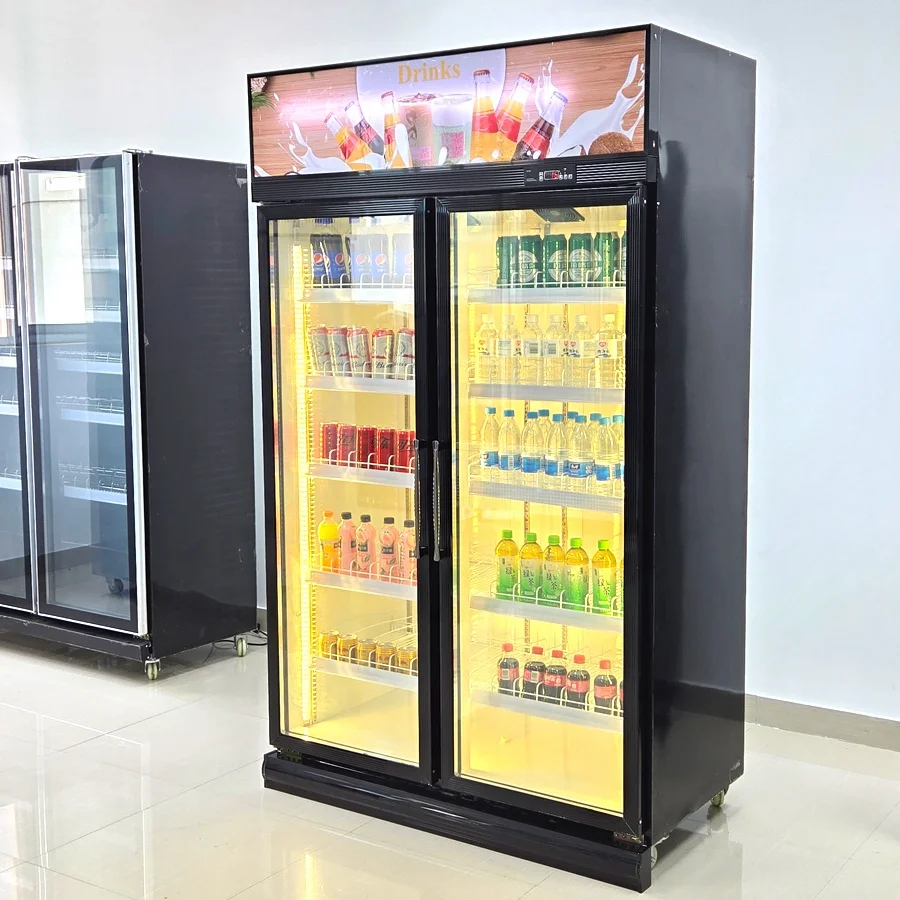 Single-Temperature 3-Door Glass Door Fan Cooling Display Cooler Supermarket Store Refrigerator with Compressor