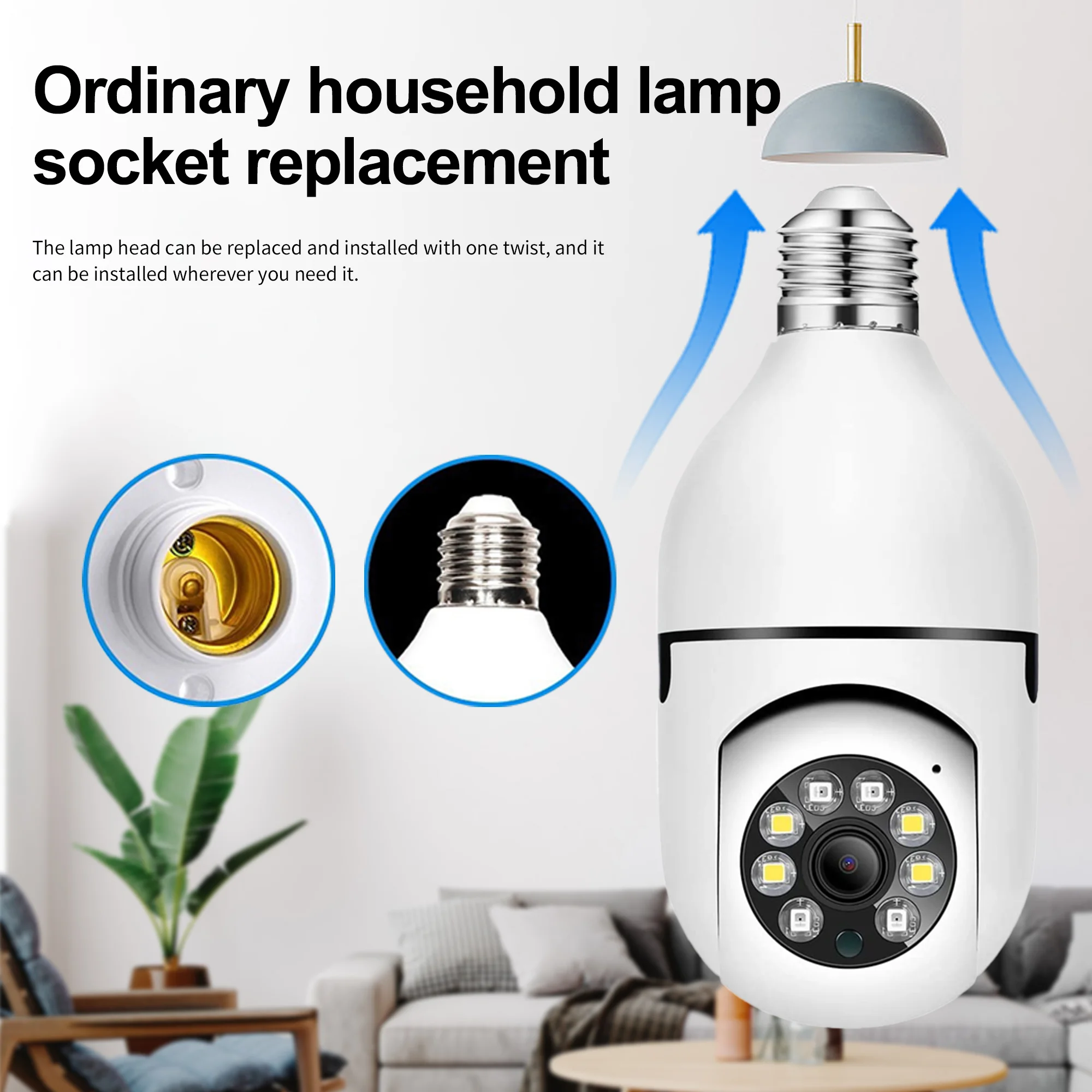 E27 Socket Lamp Holder Full Color 1080P 360 Panoramic CCTV 2MP Wifi IP Camera PTZ Light Bulb Camera