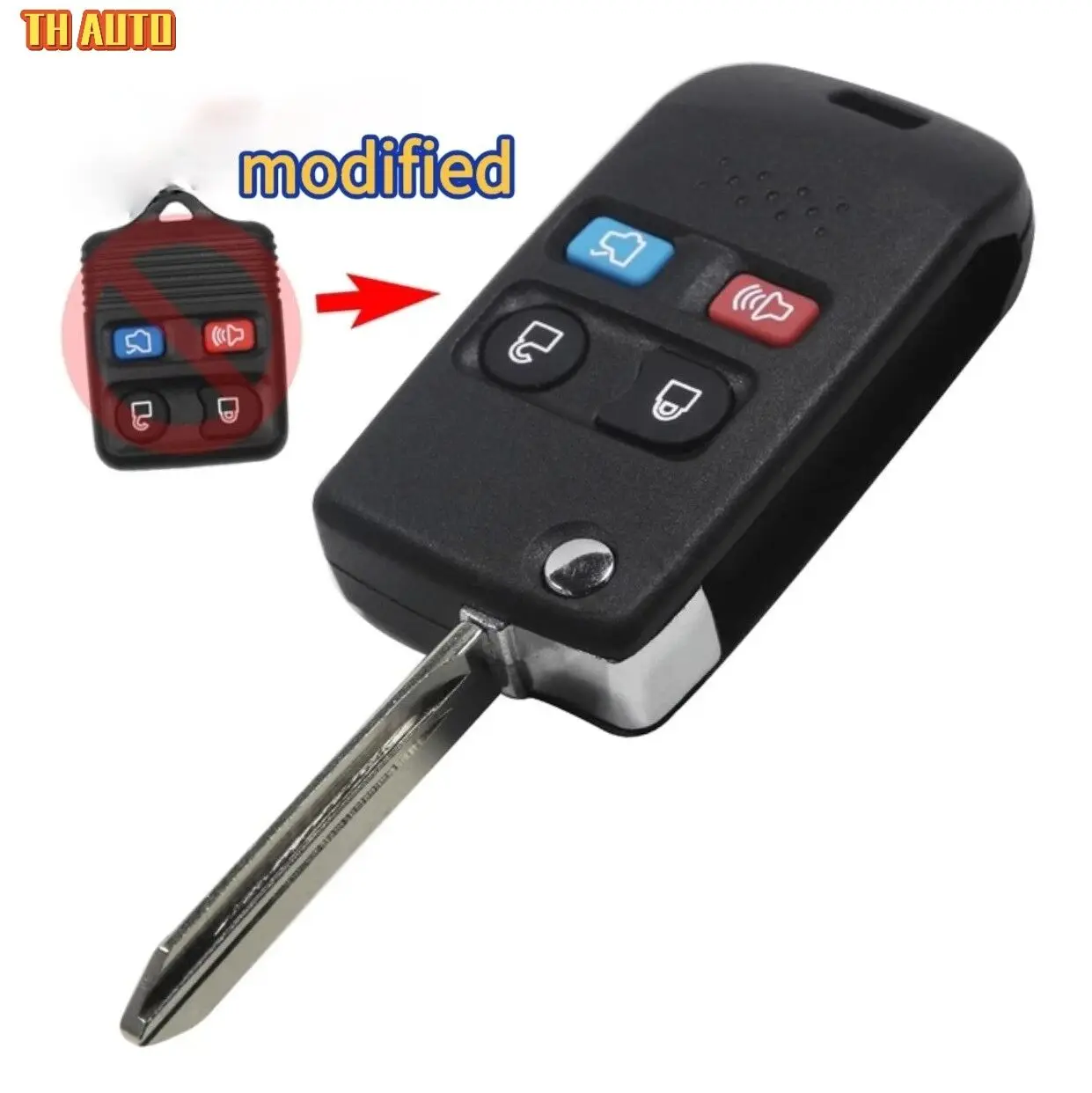 
Modified Flip Key Shell Uncut Blank refit for Ford Mercury Edge Flex Expedition Escape Focus Mazda Remote Fob Case 4Button 