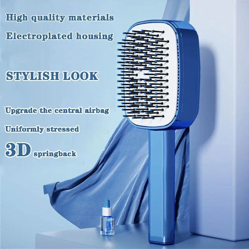 Hot Selling Appearance of Electroplated Self Cleaning Hair Brush Easy Cleaning Hairdressing Hairbrush for Women