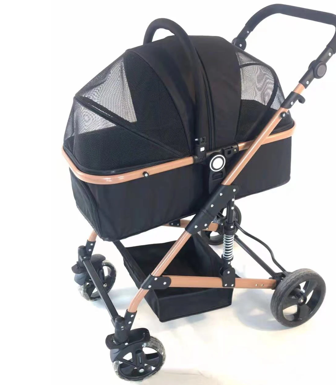 Customized cheap pet stroller high landscape 4 wheels folding pet travel carrier carriage from China