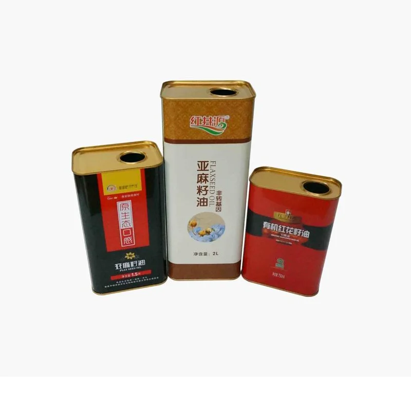 Empty 500Ml 750Ml 1L 1.5L 3L 5L Square Extra Virgin Olive Oil Tin Can Cooking Edible Oil Meta Rectangular Jar with Plastic lids
