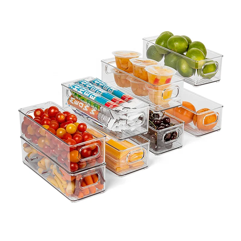 Whole sale Refrigerator Organizer Bins Food Storage Bins Clear Plastic Stackable Soda Can Organizer with Handle
