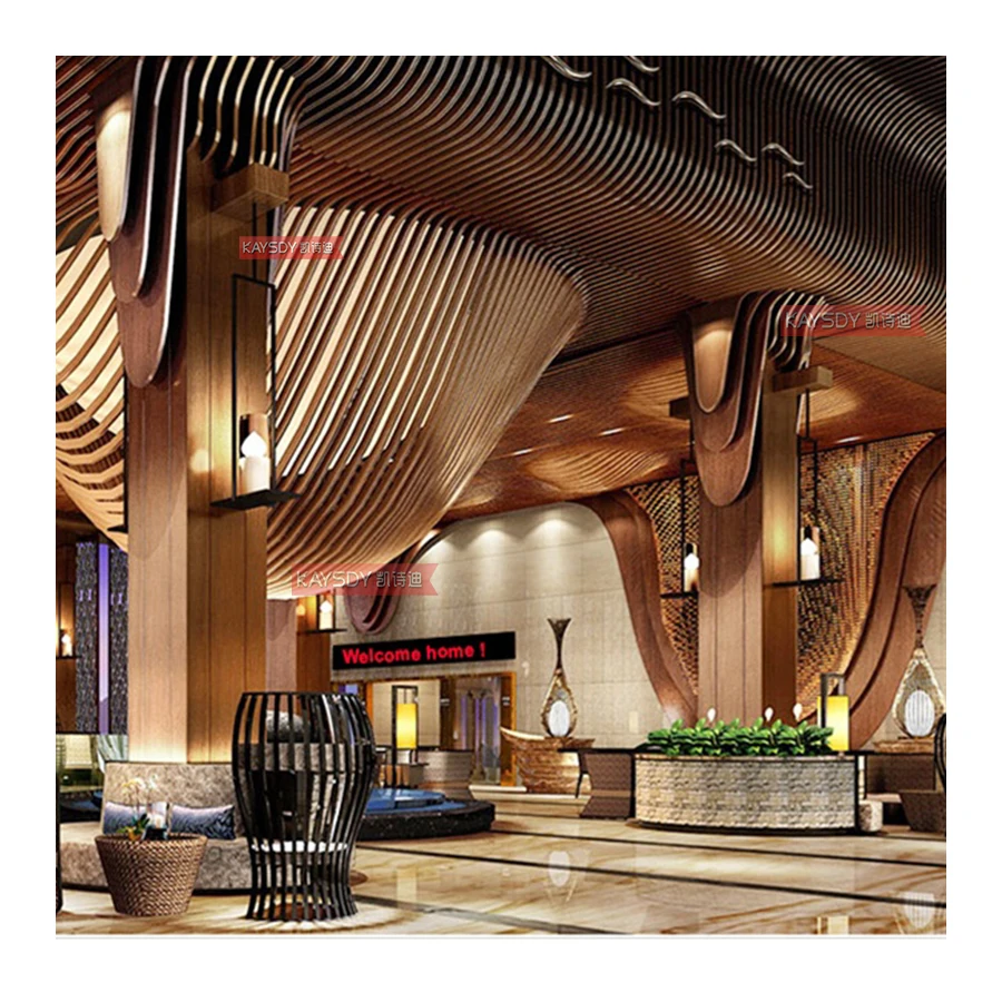 Modern Decorative Ceiling System Teak Surface Wooden Pvc Wall Panel Wpc Ceiling 3d Wall Panel