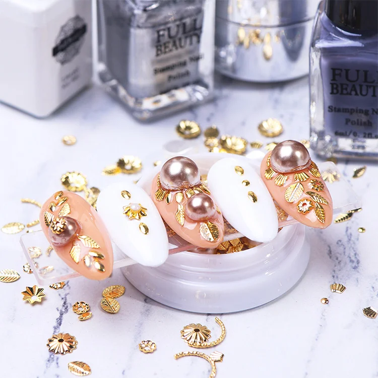 3d Nail Art Decorations Flat Back Nail Rhinestones Mixed Size Gold and silver leaf rivet Rhinestone