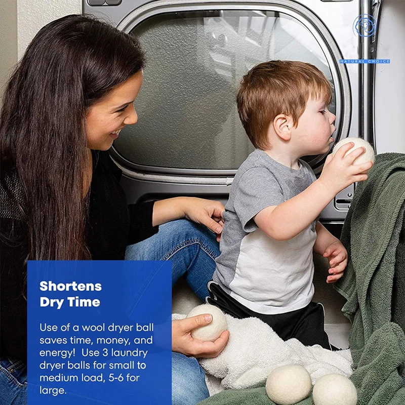 Wool Dryer Balls Natural Fabric Softener Reusable Reduces Static and Wrinkles Saves Drying Time Alternative to Dryer Sheets