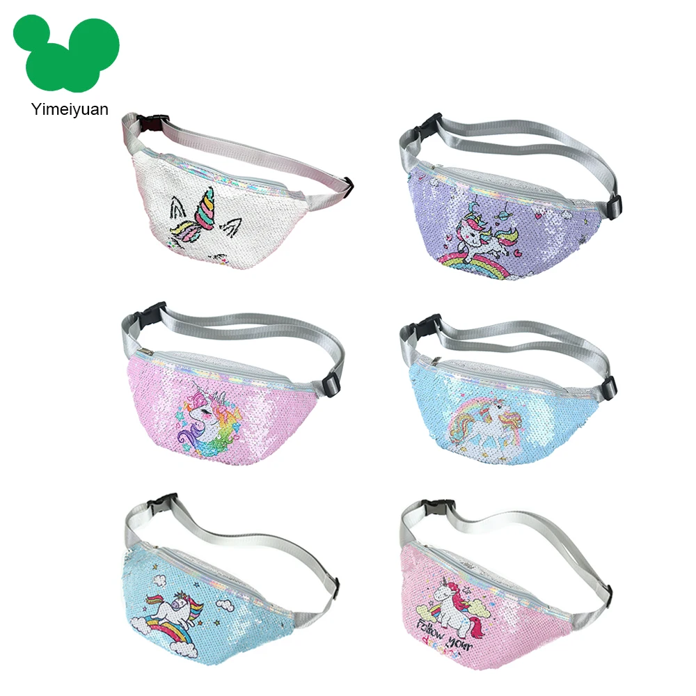 New Cartoon Cute Unicorn Kids Personality Sequins PU Girls Crossbody Bag