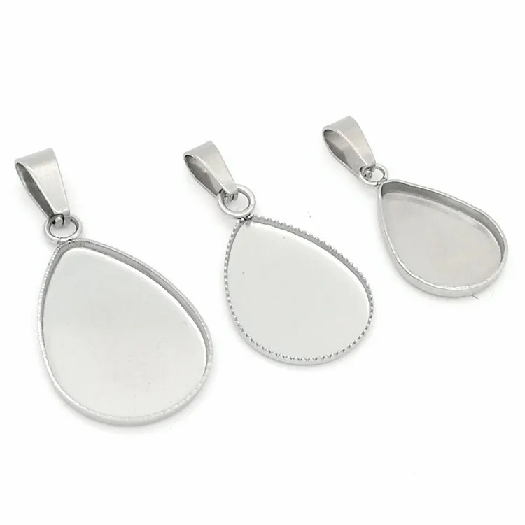 Stainless Steel Water Drop Blank Bezel pendant Connector Base Tray With Melon Seed Buckle For DIY Jewelry Cabochon Setting