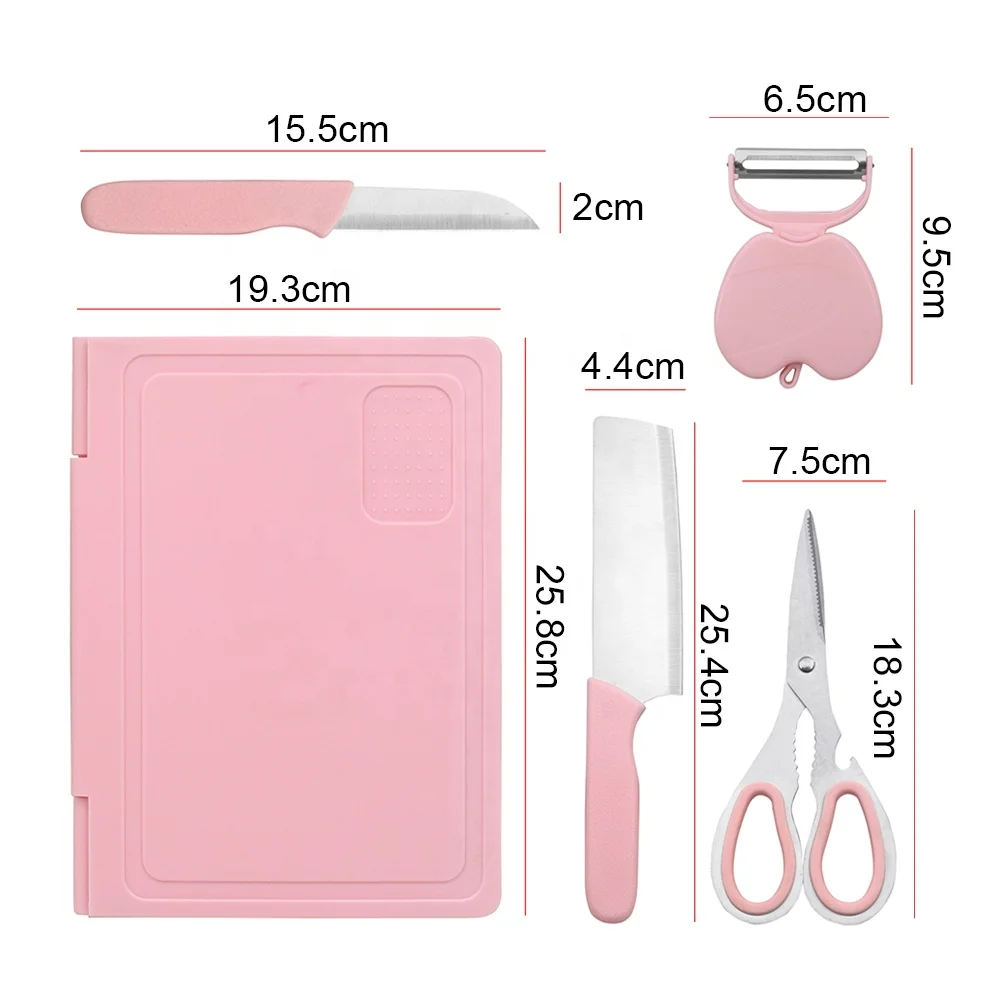 PP Plastic Cutting Board Set for Kitchen for Chopping Vegetables Fruits Includes Knife Peeler Scissors Great for Camping Tools