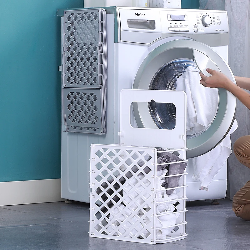 Wall-mounted Foldable Dirty Clothes Storage Container Hamper Plastic Collapsible Laundry Baskets