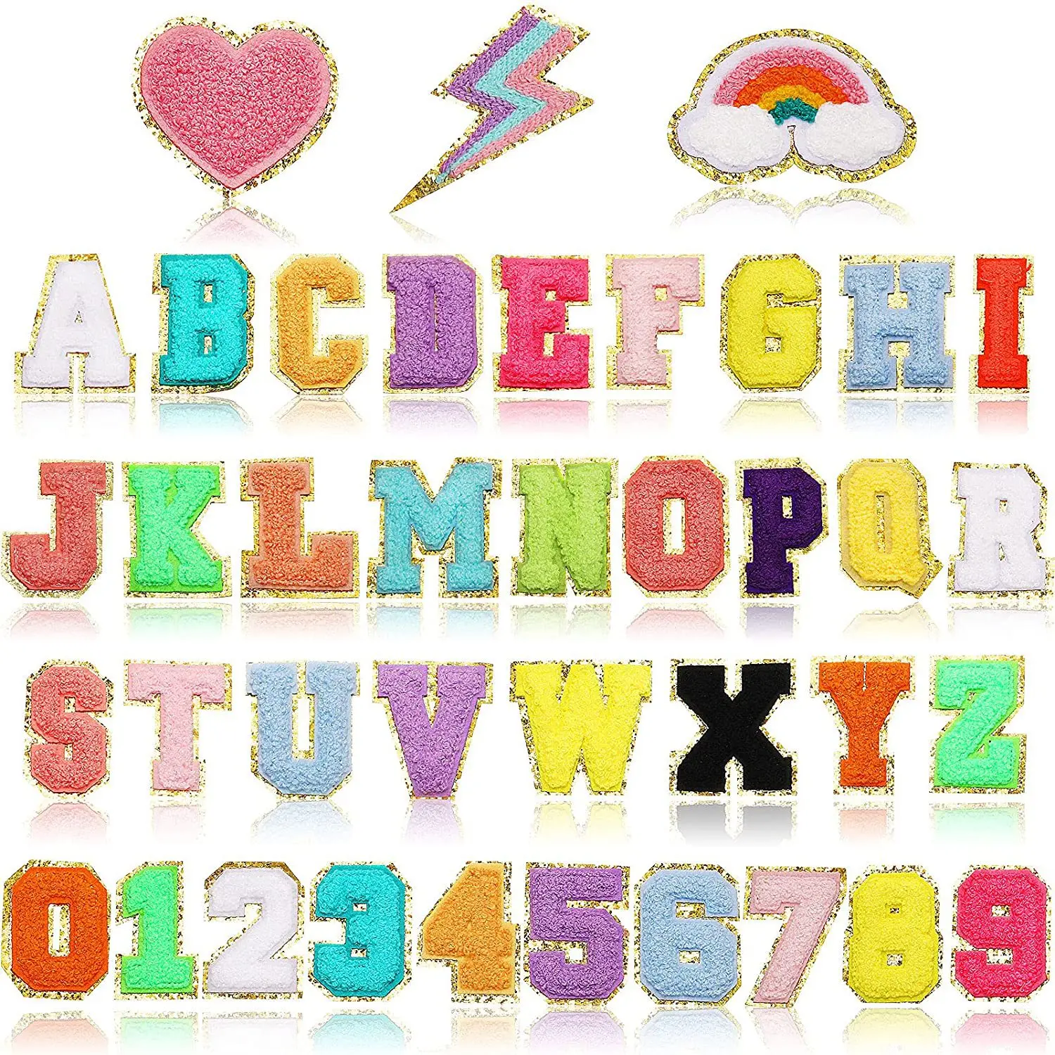 wholesale alphabet heart iron on embroidery custom logo bead pearl rhinestone glitter letter C hoodie towel chenille patches